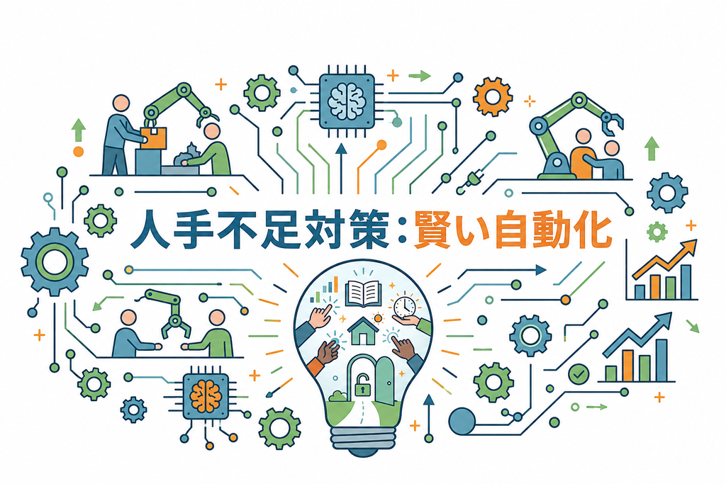 人手不足対策:賢い自由化の文字列とイメージ画像