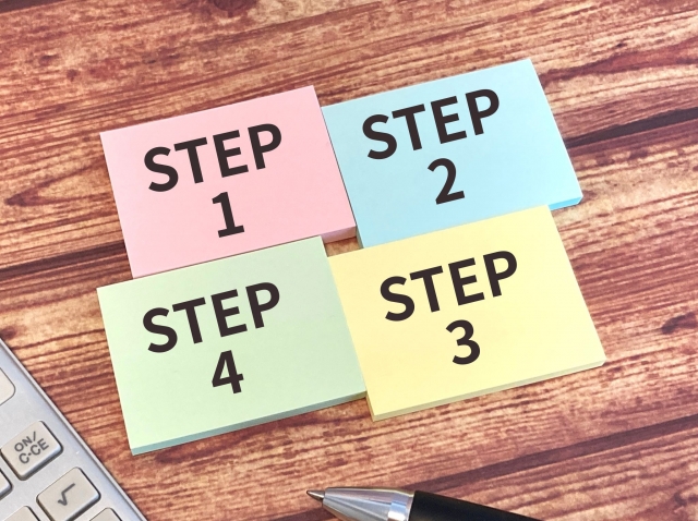 「STEP1〜STEP4」と書かれた付箋メモ