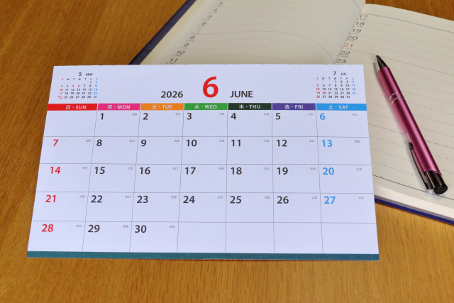 2026年6月のカレンダーと手帳